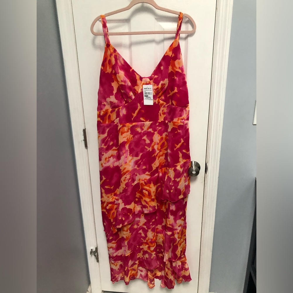 Quiz Chiffon Dress Ruffle Tiered Floral Plus Size 22 Summer Pink Orange New